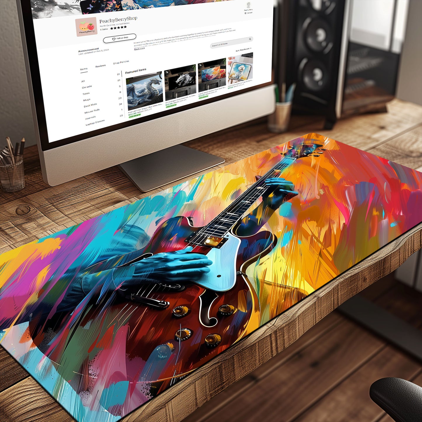 Brilliant Guitarist Vibrant Song Extended XL Gaming Mouse Pad