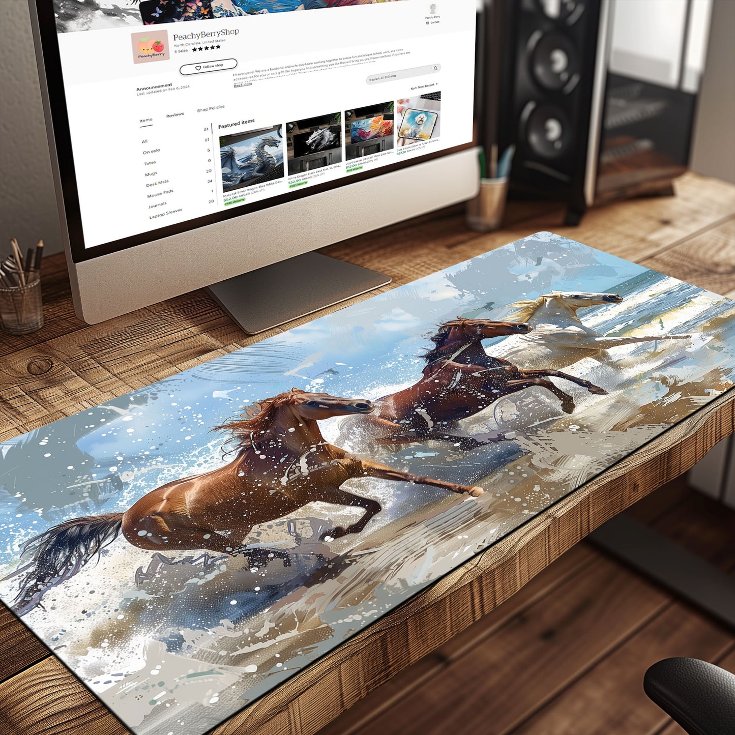 Wild Horses Running Free Oceanside Landscape Extended XL Gaming Mouse Pad