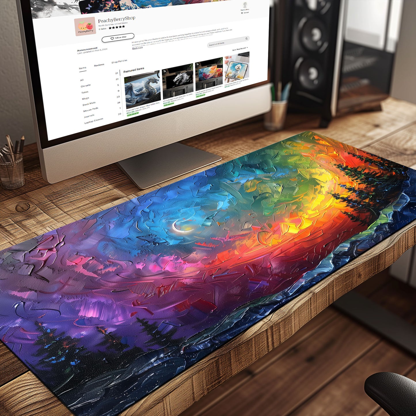 Aurora Borealis Northern Lights Impasto Colorful Landscape Extended XL Gaming Mouse Pad