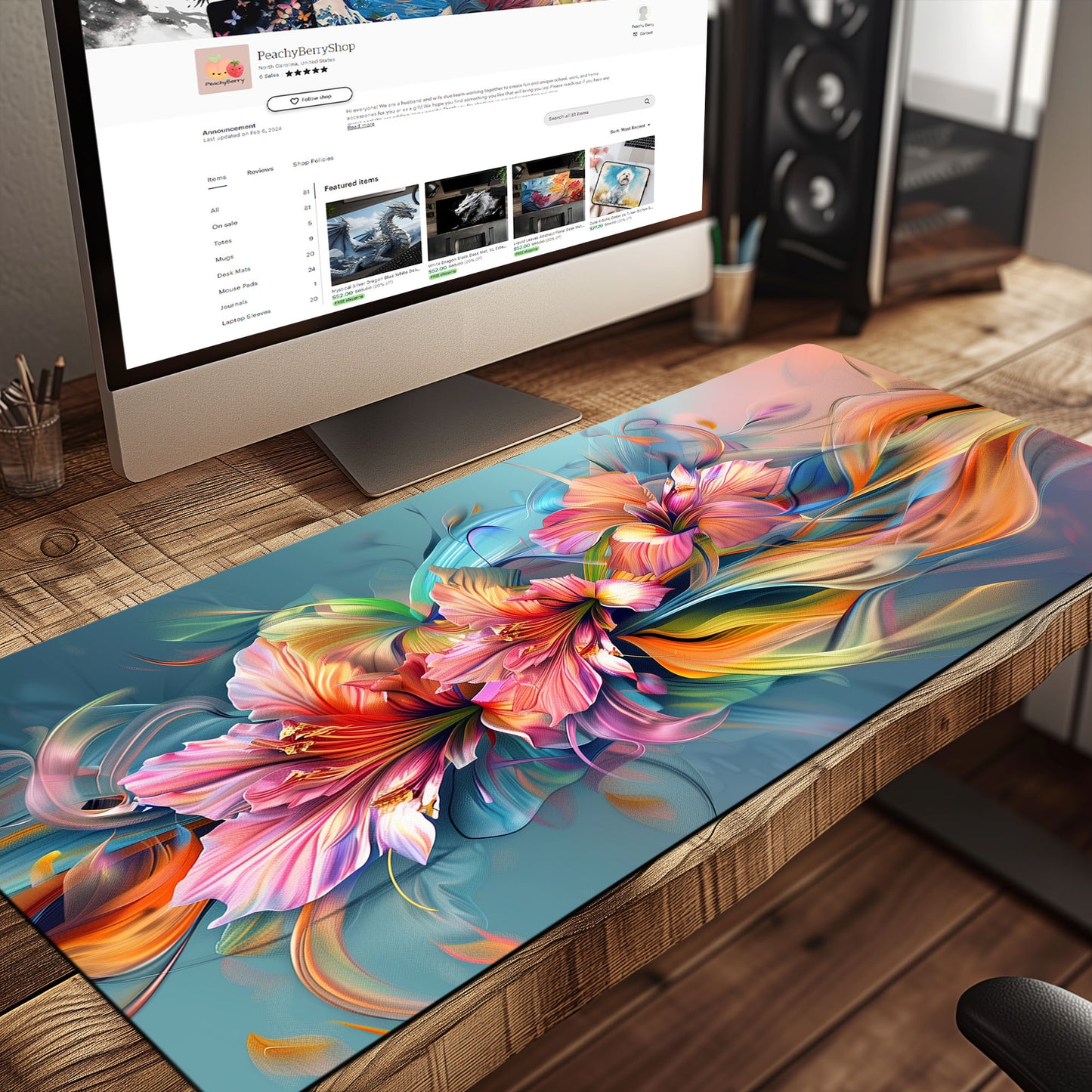 Stargazer Lilies Bouquet Flowers Extended XL Gaming Mouse Pad