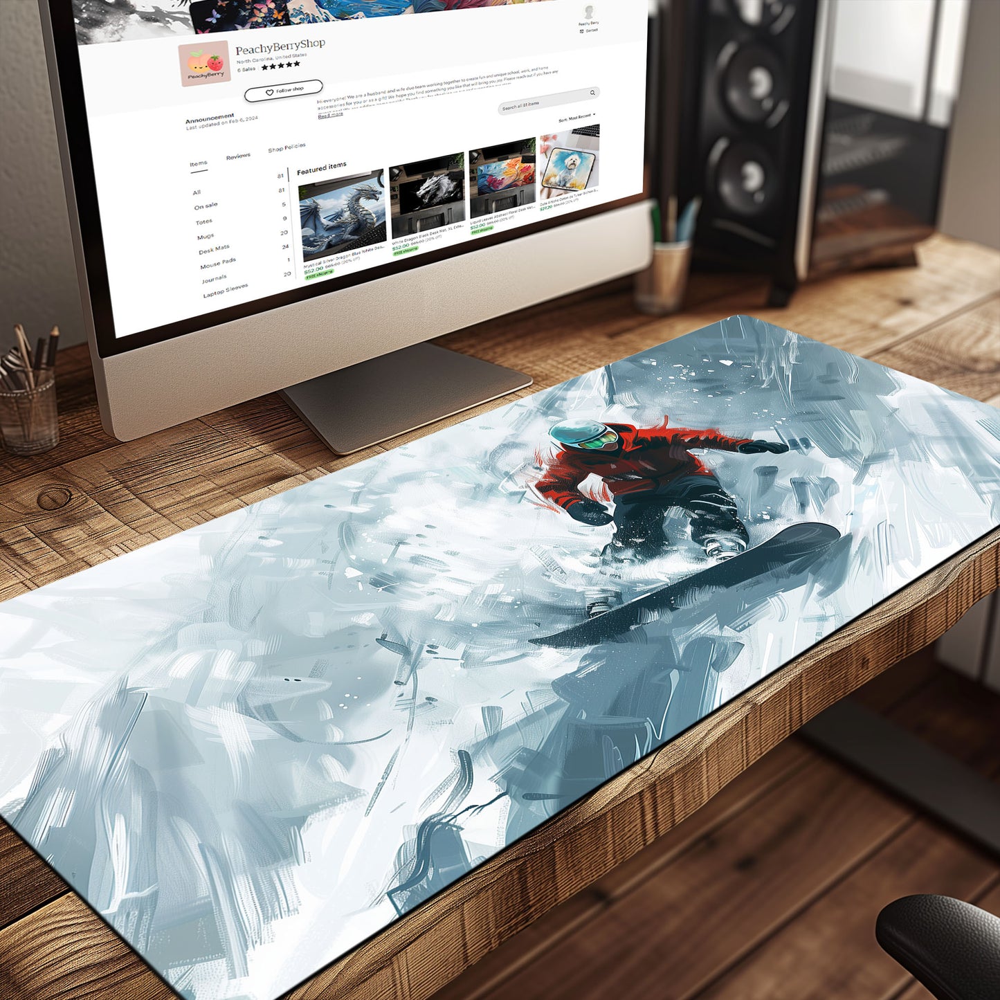 Snowboard Riding Freestyle Extended XL Gaming Mouse Pad