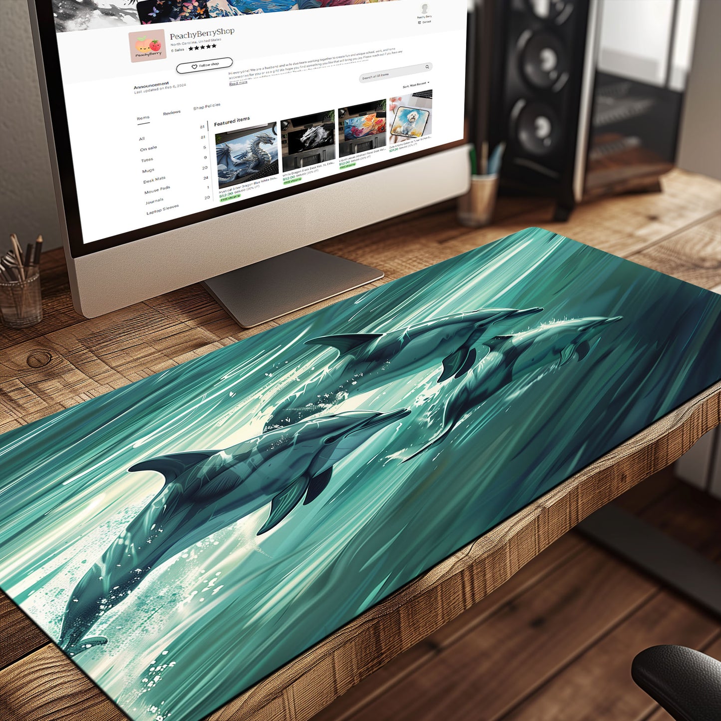 Dolphin Pod Trio Swimming Together Extended XL Gaming Mouse Pad