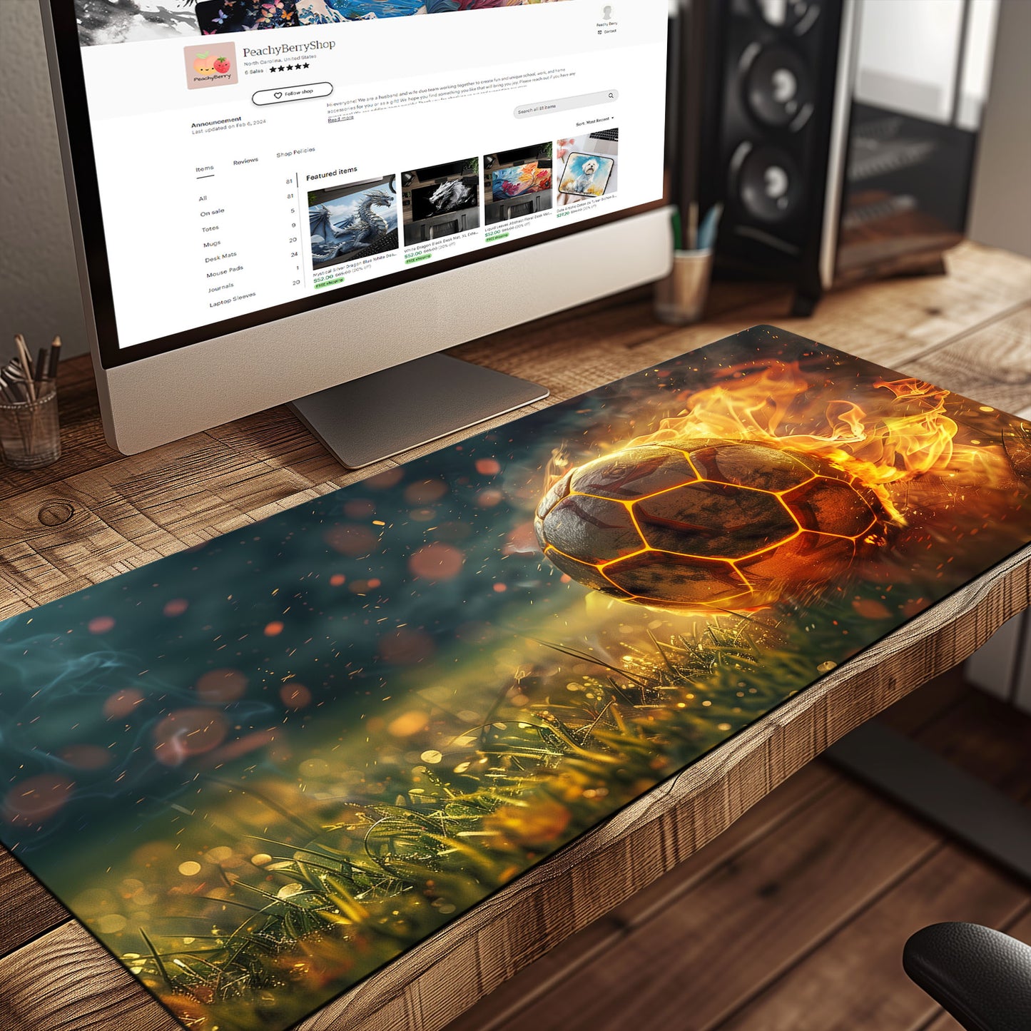 Fiery Soccer Ball Football Extended XL Gaming Mouse Pad