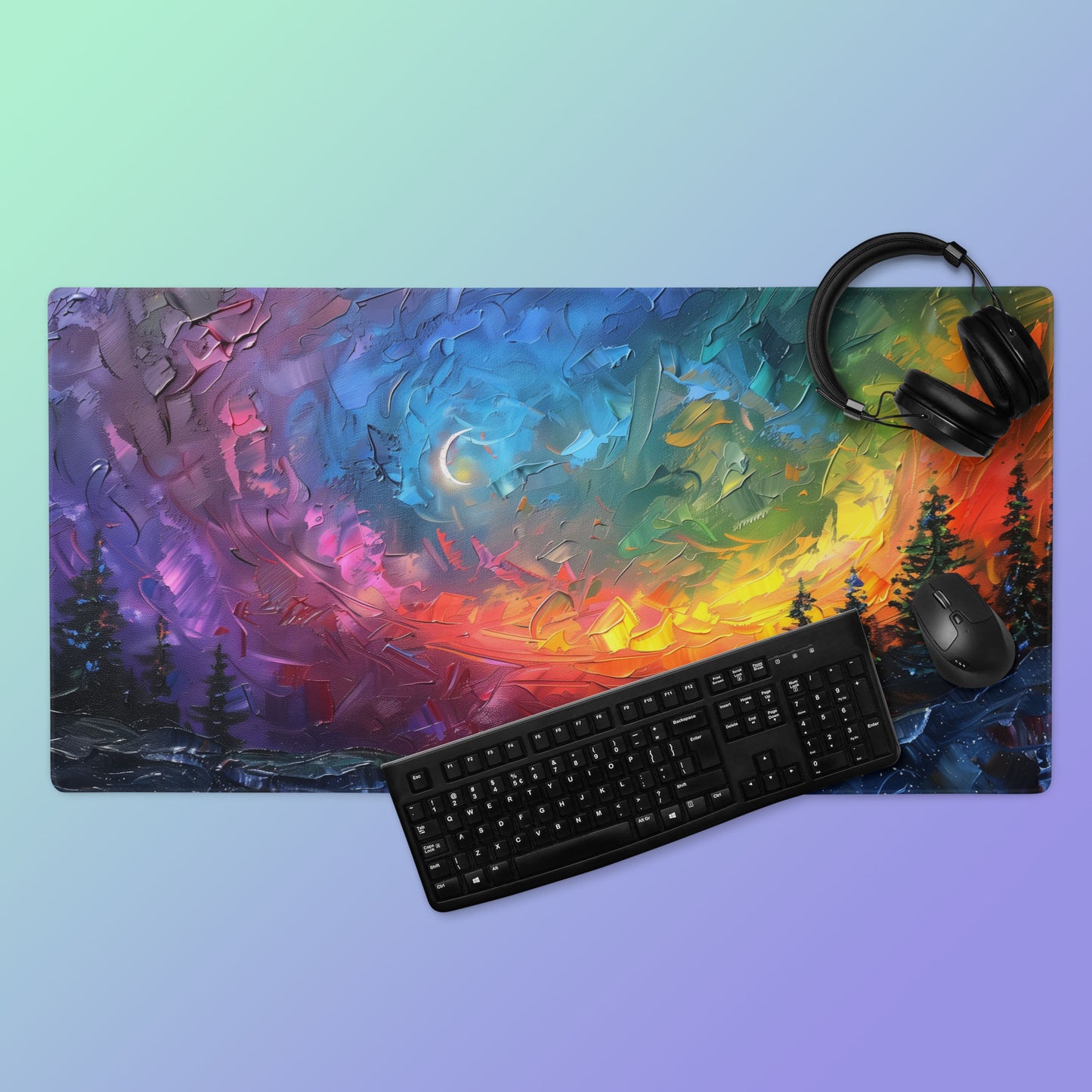 Aurora Borealis Northern Lights Impasto Colorful Landscape Extended XL Gaming Mouse Pad