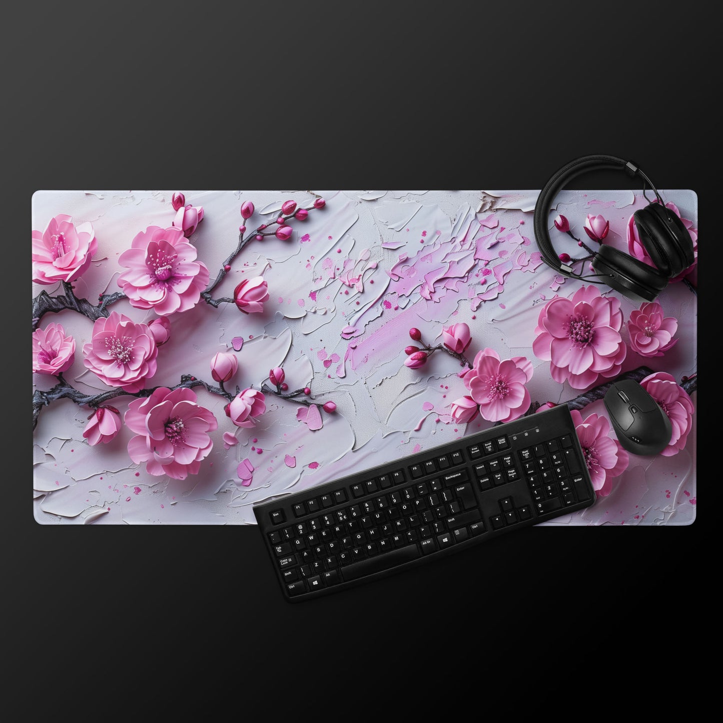 Impasto Style Cherry Blossoms White Pink Extended XL Gaming Mouse Pad