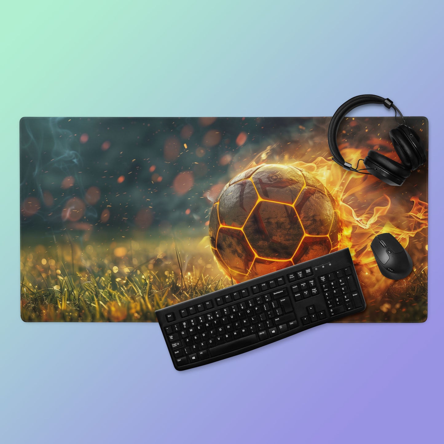 Fiery Soccer Ball Football Extended XL Gaming Mouse Pad