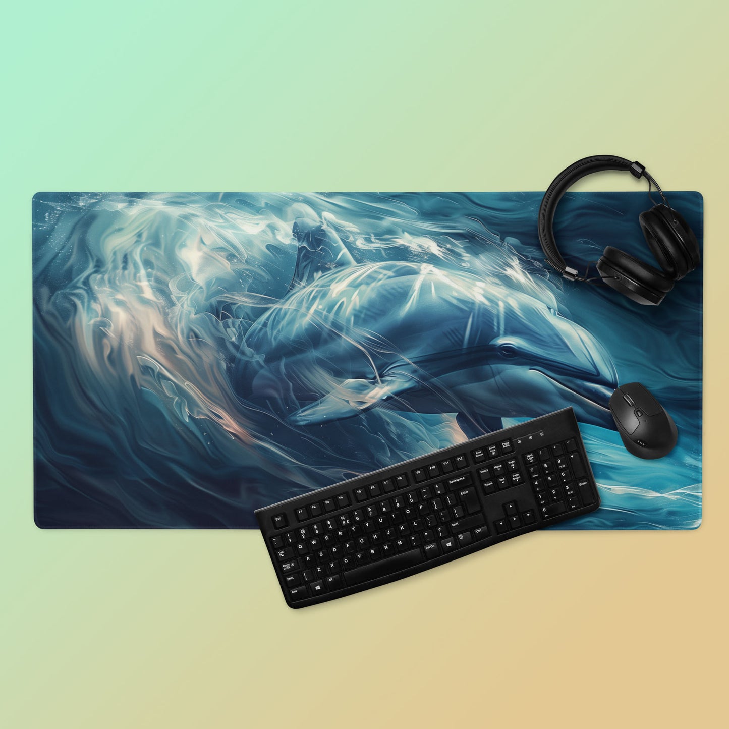 Blue Dolphin Swirling In The Ocean Extended XL Gaming Mouse Pad