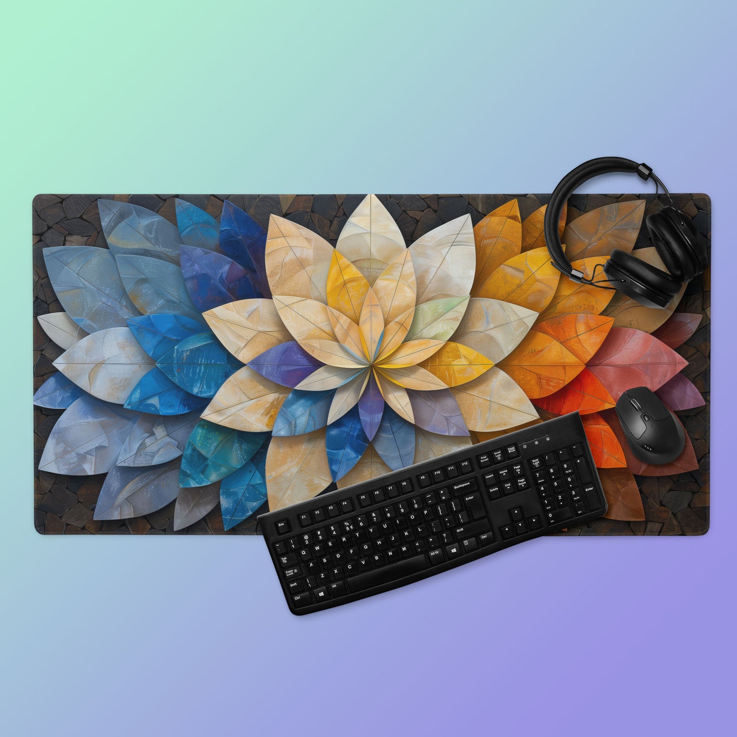 3D Abstract Lotus Medallion Floral Spirograph Art Extended XL Gaming Mouse Pad