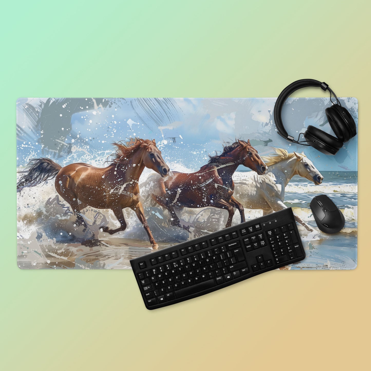 Wild Horses Running Free Oceanside Landscape Extended XL Gaming Mouse Pad