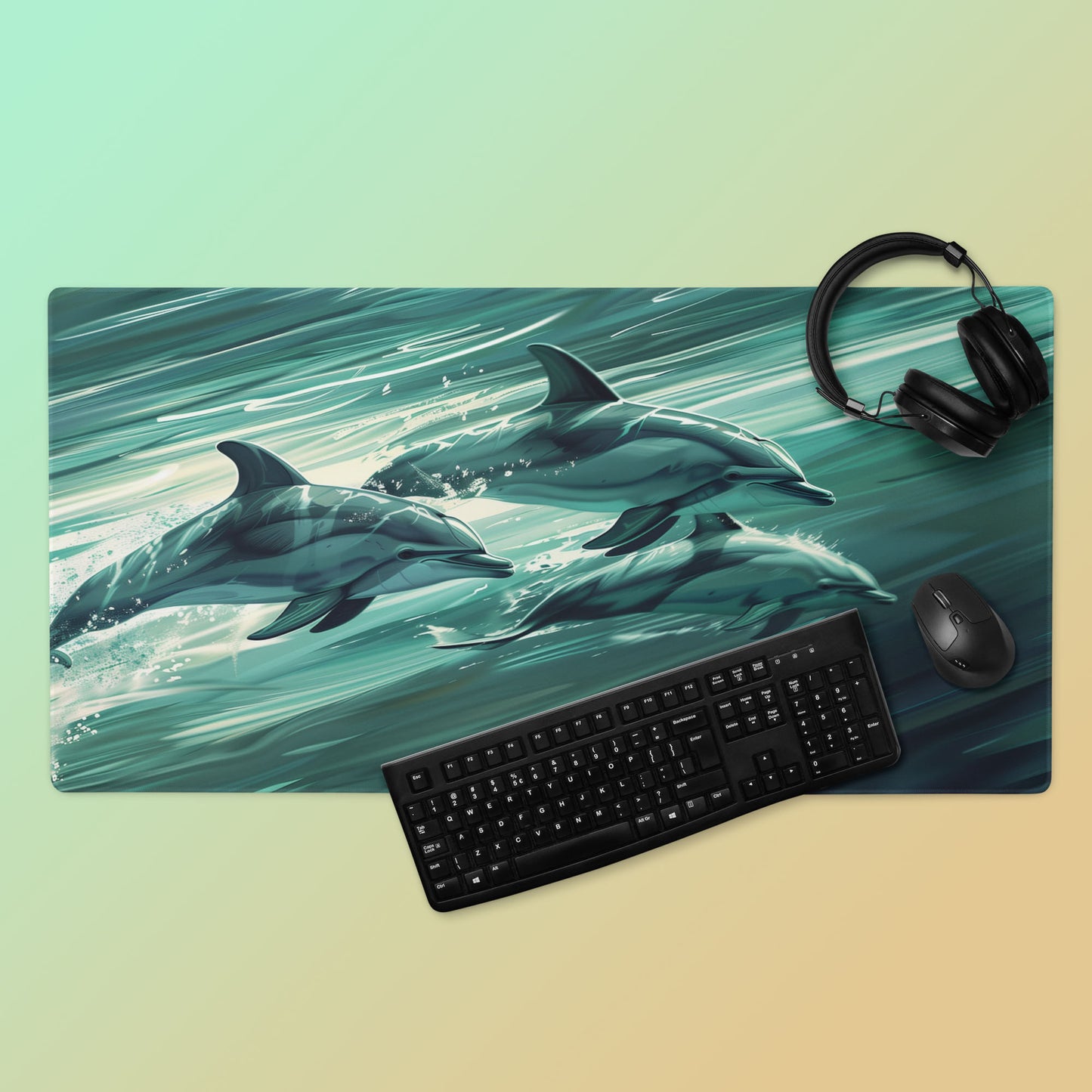 Dolphin Pod Trio Swimming Together Extended XL Gaming Mouse Pad