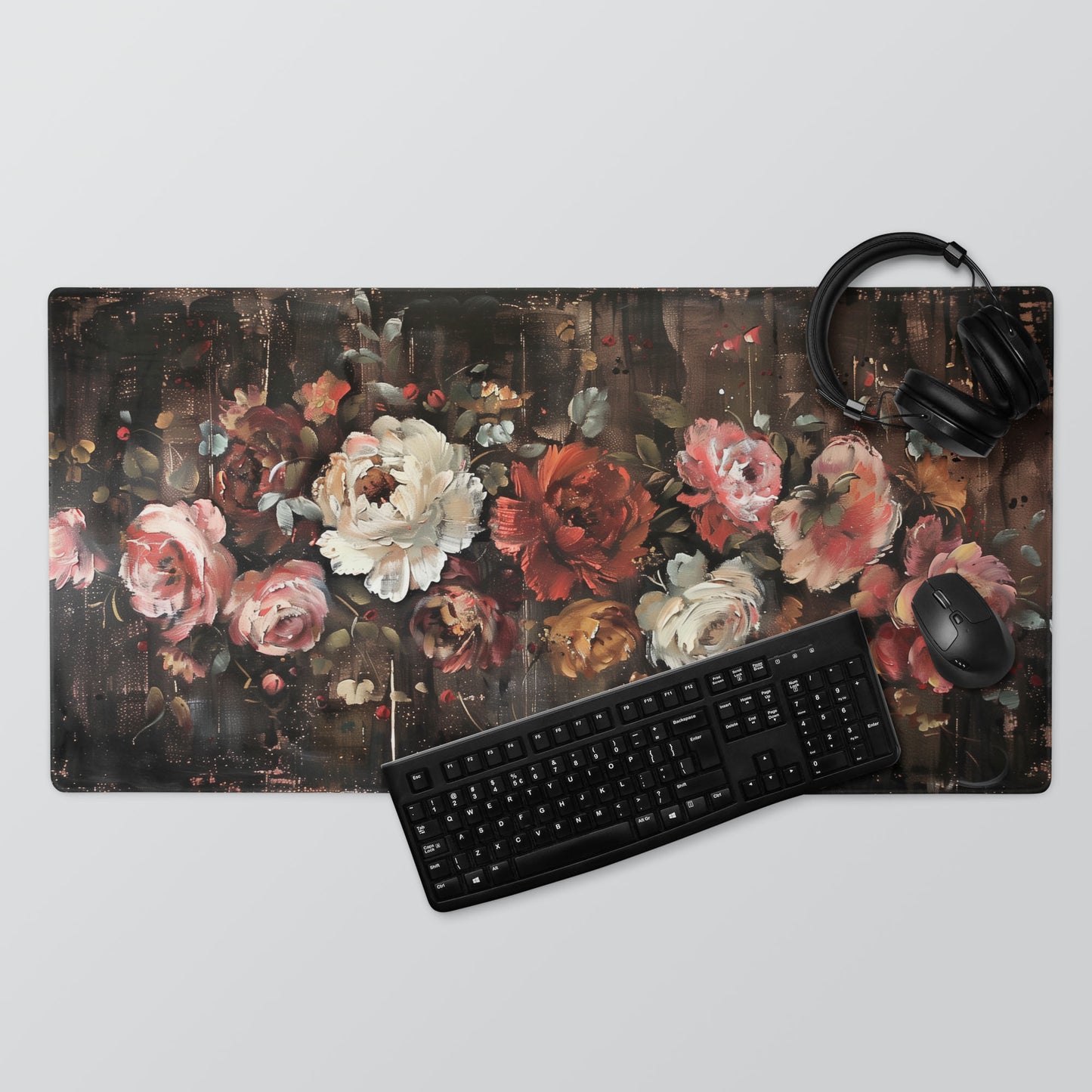 Cottagecore Rustic Roses Floral Extended XL Gaming Mouse Pad