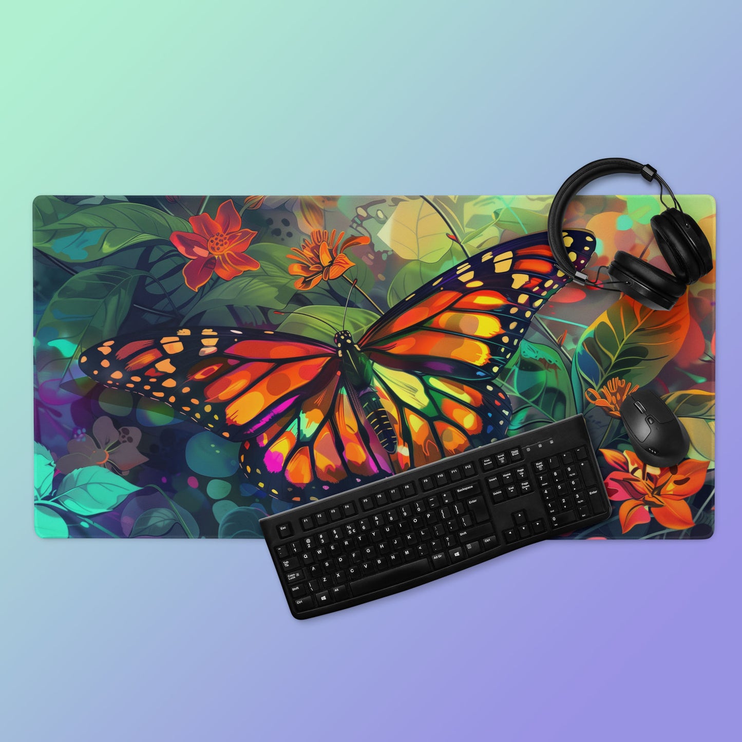 Brilliant Monarch Butterfly Flowers Extended XL Gaming Mouse Pad