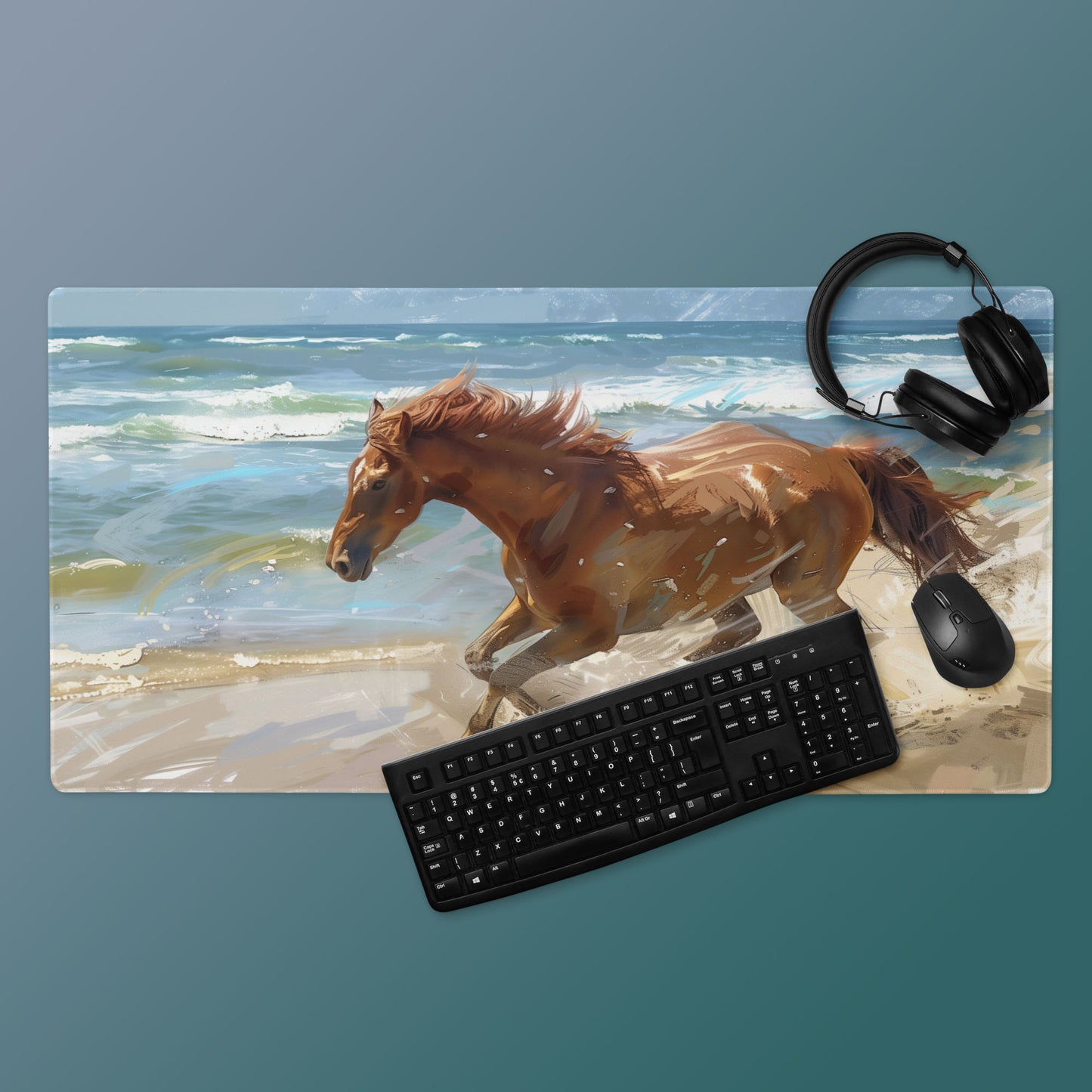 Wild Horse Oceanside Landscape Desk Mat, North Carolina Inspiration Extended XL Gaming Mouse Pad