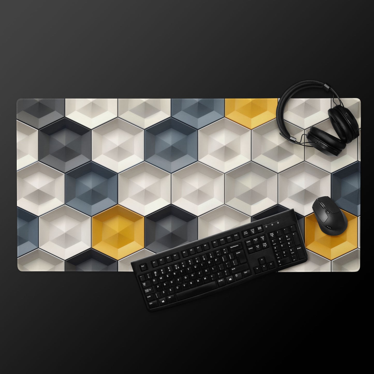 3D Abstract Honeycomb Hexagon Extended XL Gaming Mouse Pad