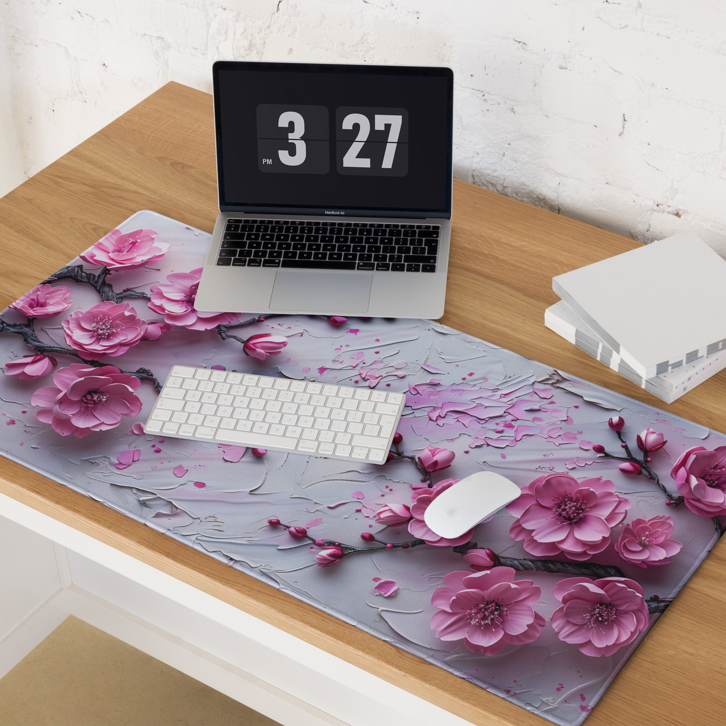 Impasto Style Cherry Blossoms White Pink Extended XL Gaming Mouse Pad