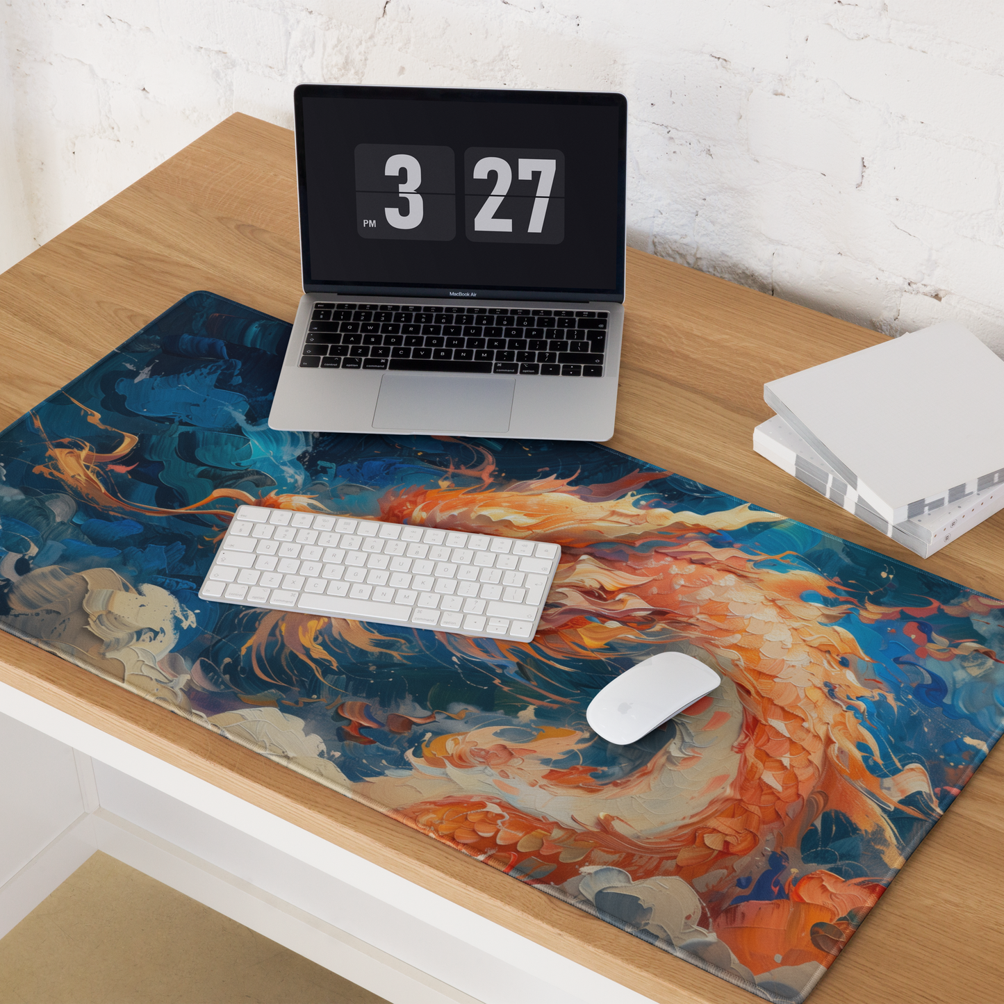 Fire Orange Dragon White Blue Extended XL Gaming Mouse Pad