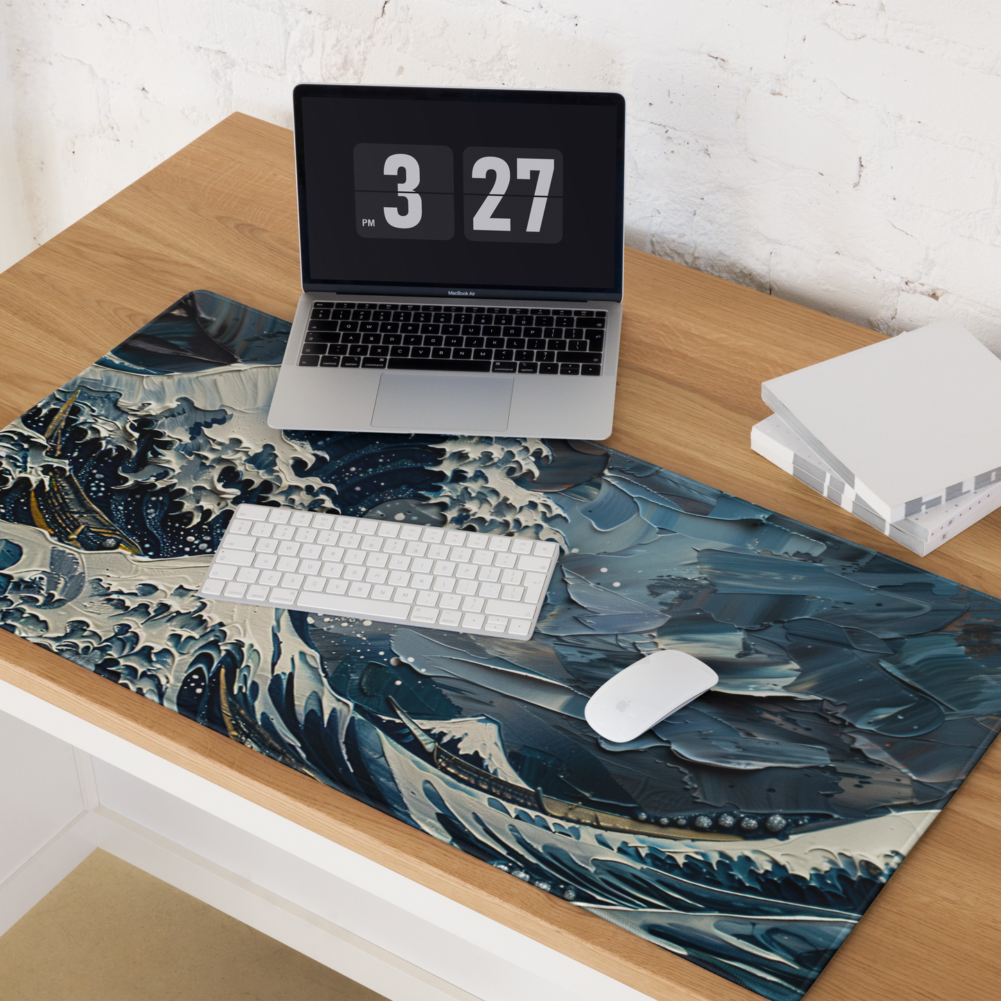 Impasto Style The Great Wave Hokusai Dark Blue Version Extended XL Gaming Mouse Pad