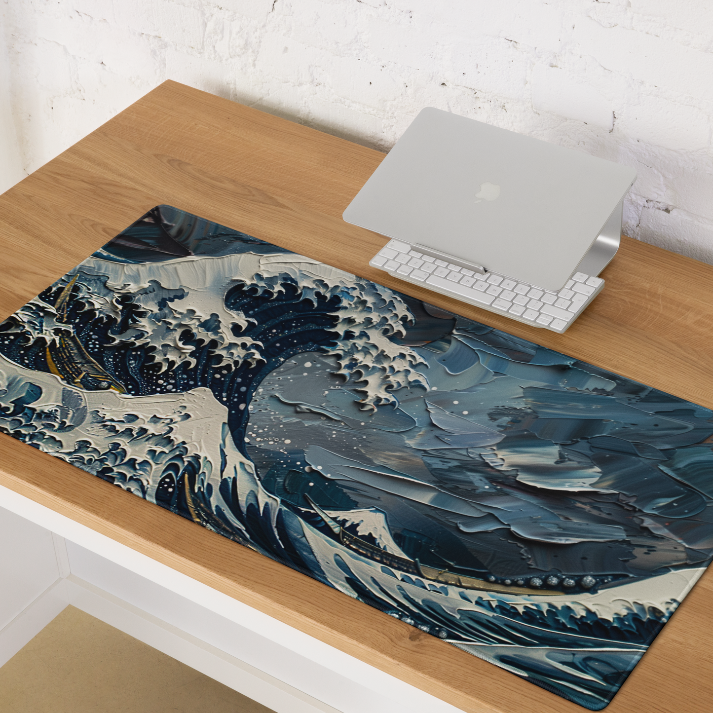 Impasto Style The Great Wave Hokusai Dark Blue Version Extended XL Gaming Mouse Pad