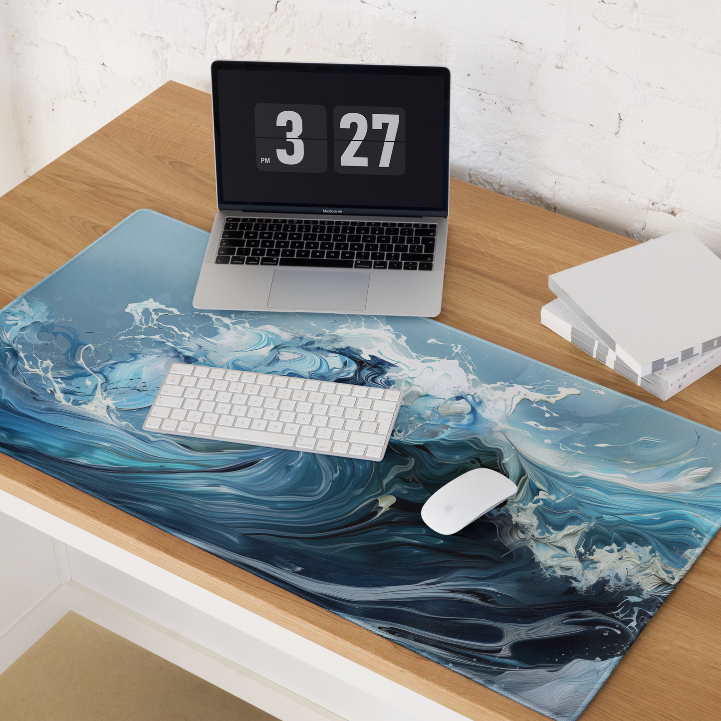 Liquid Paint Powerful Blue Wave Extended XL Gaming Mouse Pad