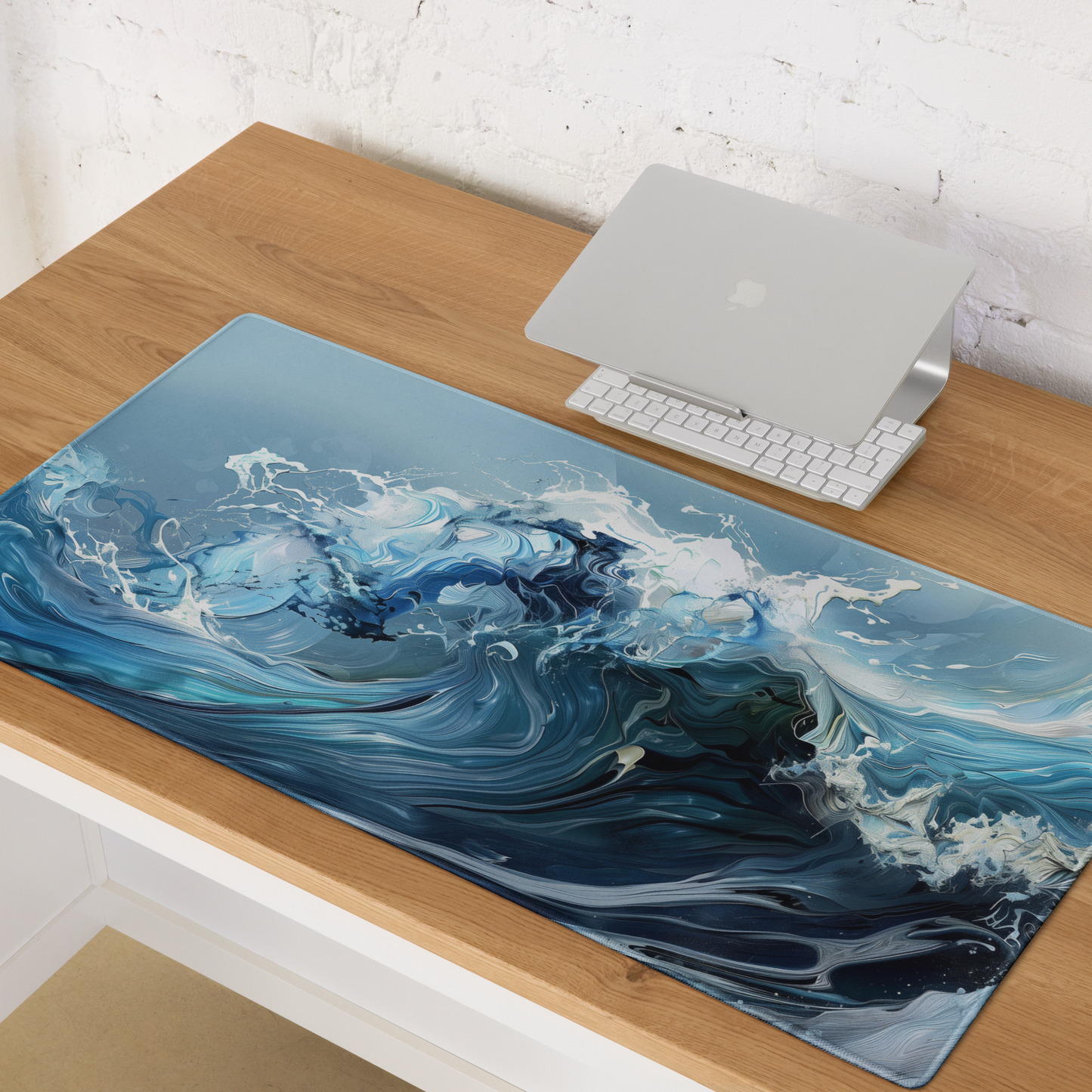 Liquid Paint Powerful Blue Wave Extended XL Gaming Mouse Pad