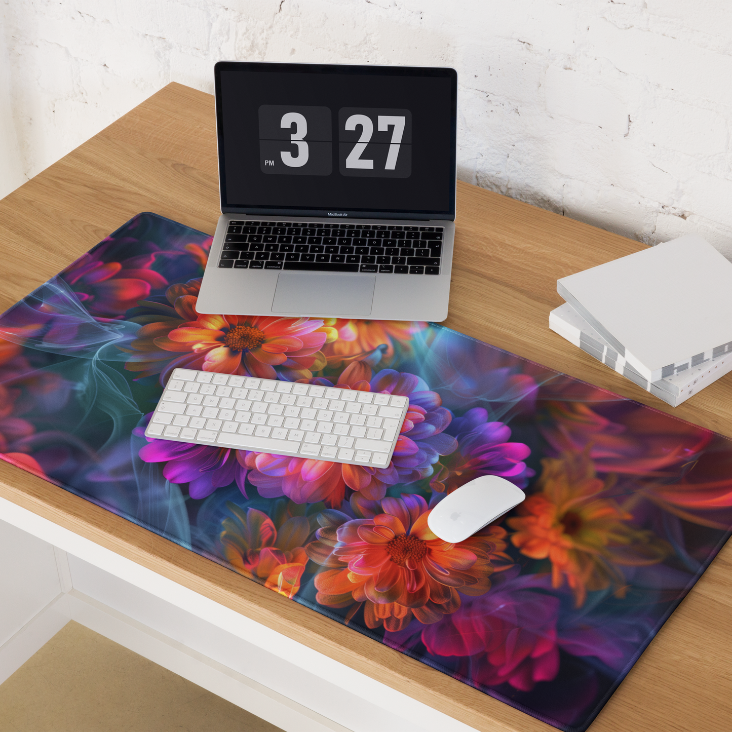 Fluorescent Neon Pop Chrysanthemum Floral Extended XL Gaming Mouse Pad