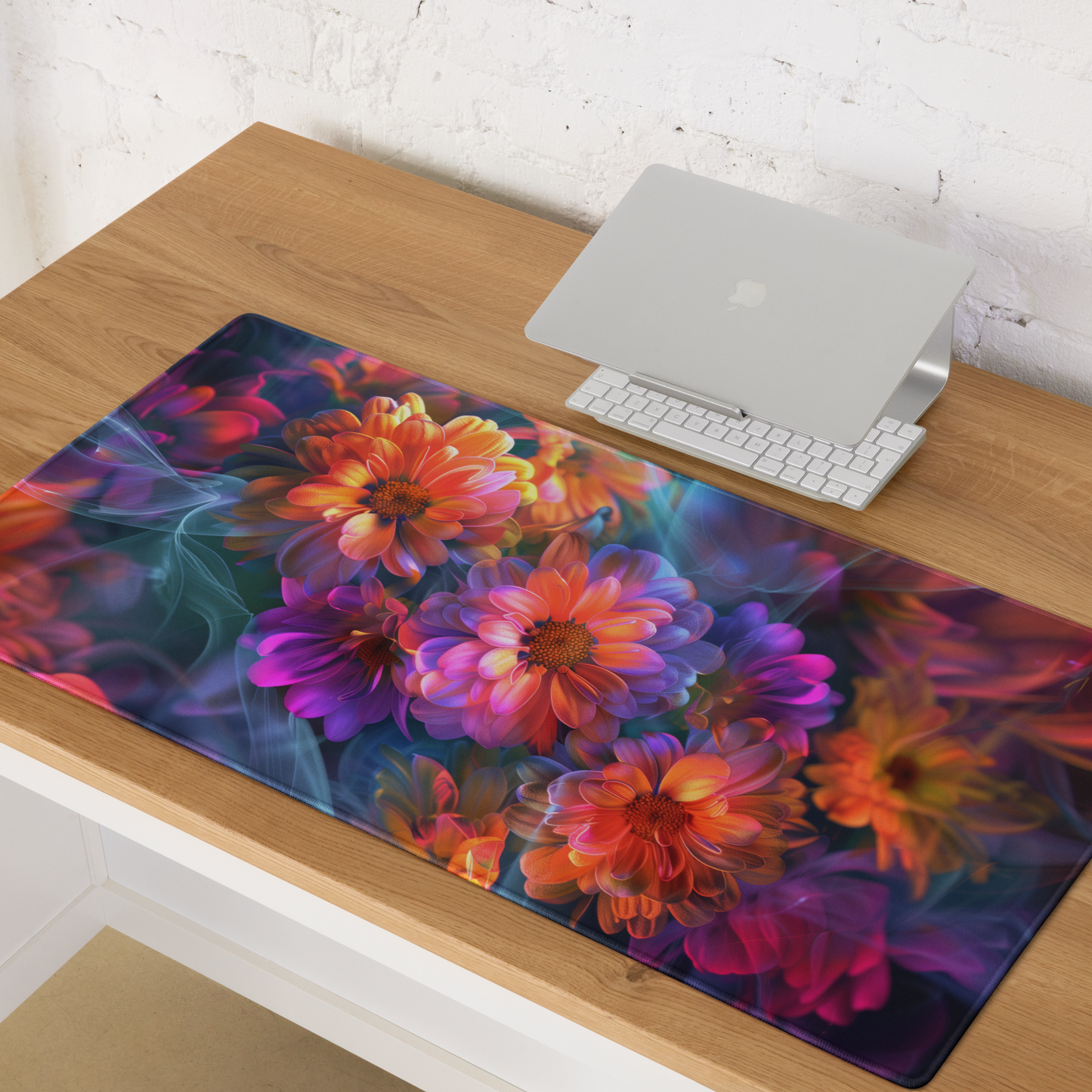 Fluorescent Neon Pop Chrysanthemum Floral Extended XL Gaming Mouse Pad