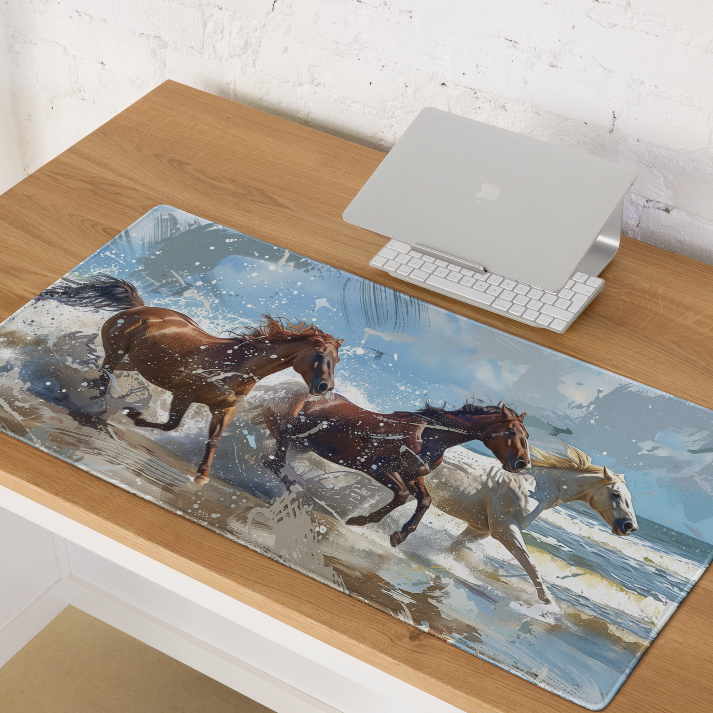 Wild Horses Running Free Oceanside Landscape Extended XL Gaming Mouse Pad