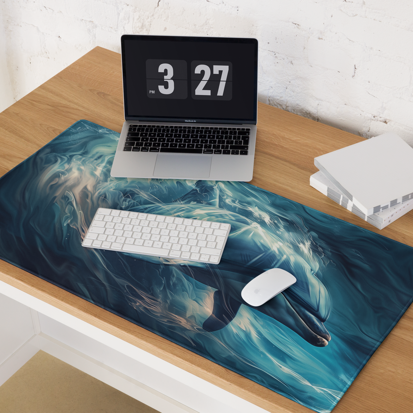 Blue Dolphin Swirling In The Ocean Extended XL Gaming Mouse Pad