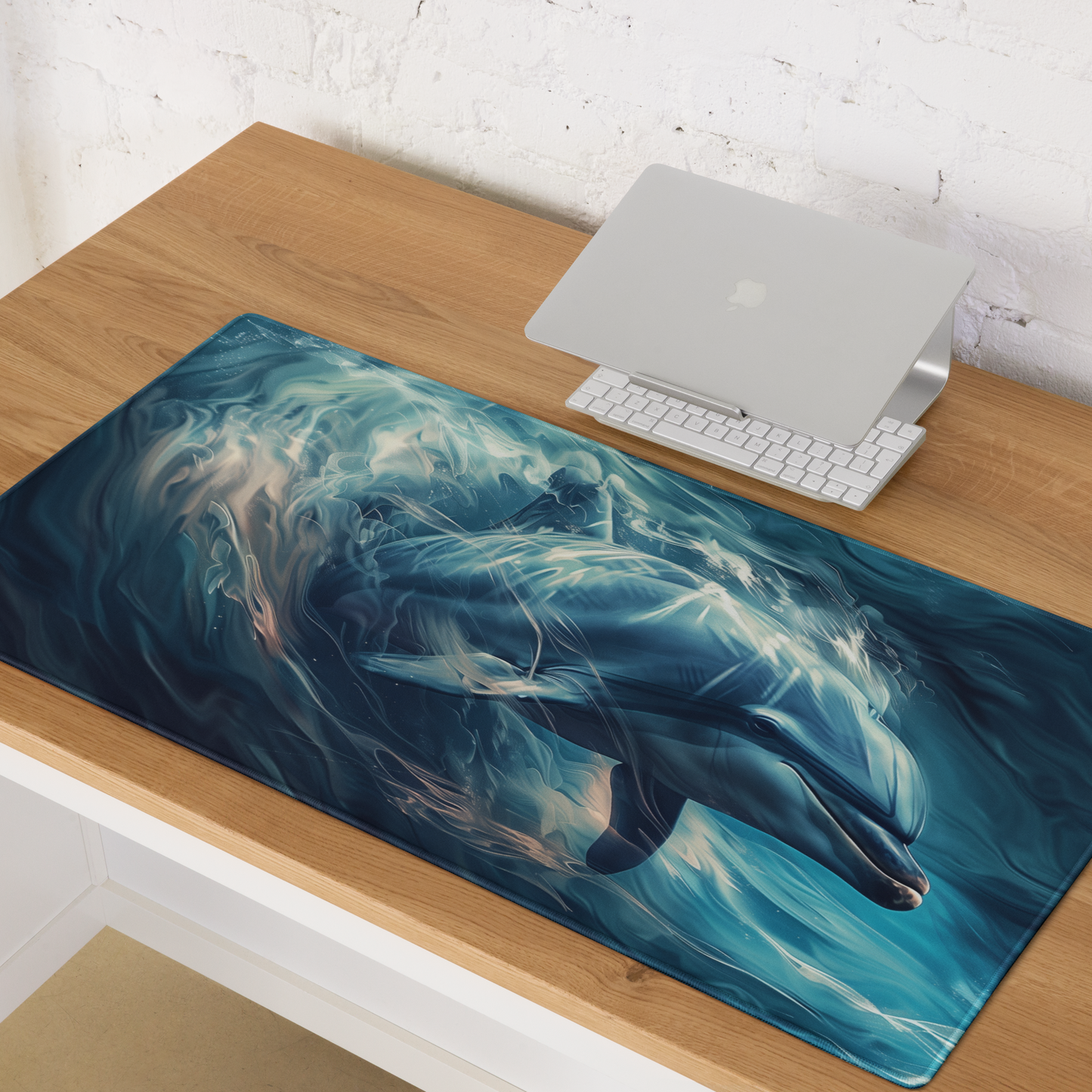 Blue Dolphin Swirling In The Ocean Extended XL Gaming Mouse Pad