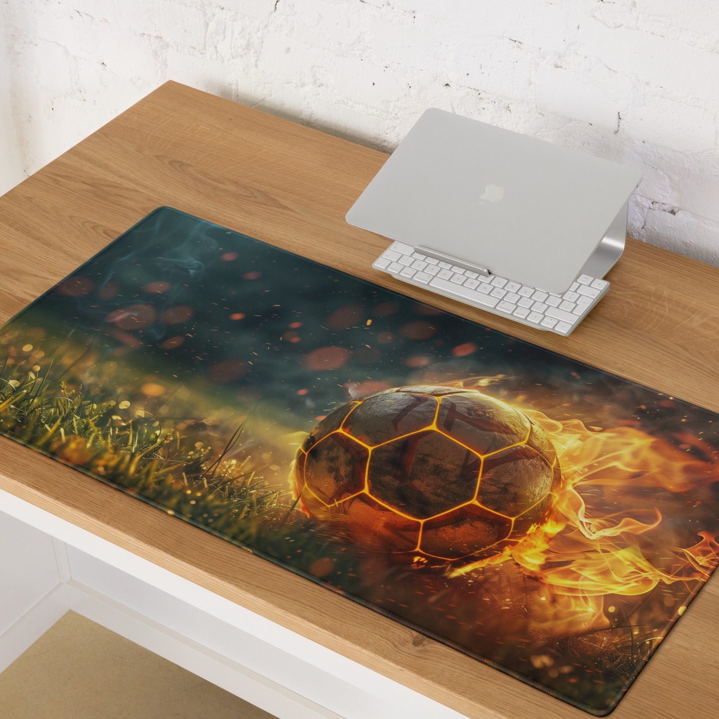 Fiery Soccer Ball Football Extended XL Gaming Mouse Pad