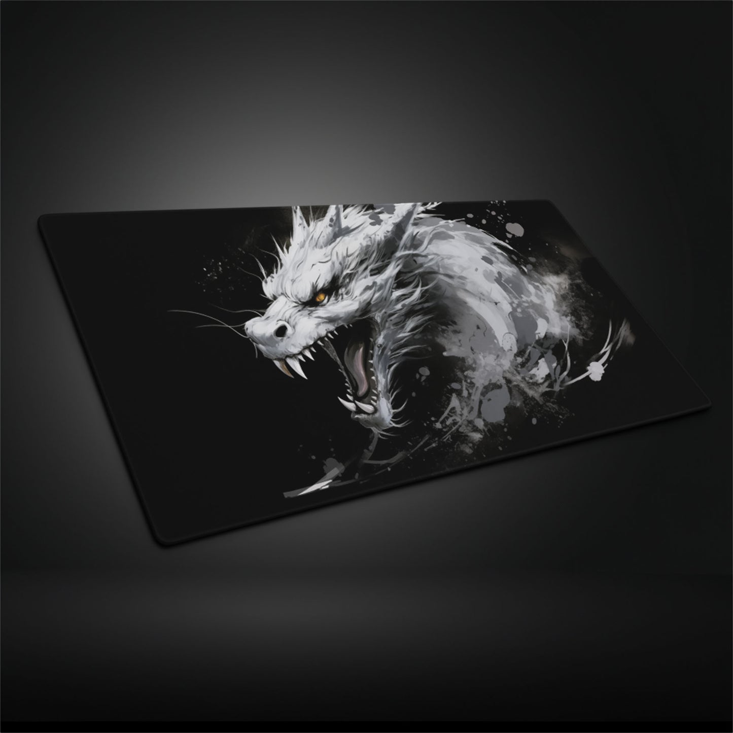 Minimalist White Dragon on Black Ink Painting Extended XL Gaming Mouse Pad