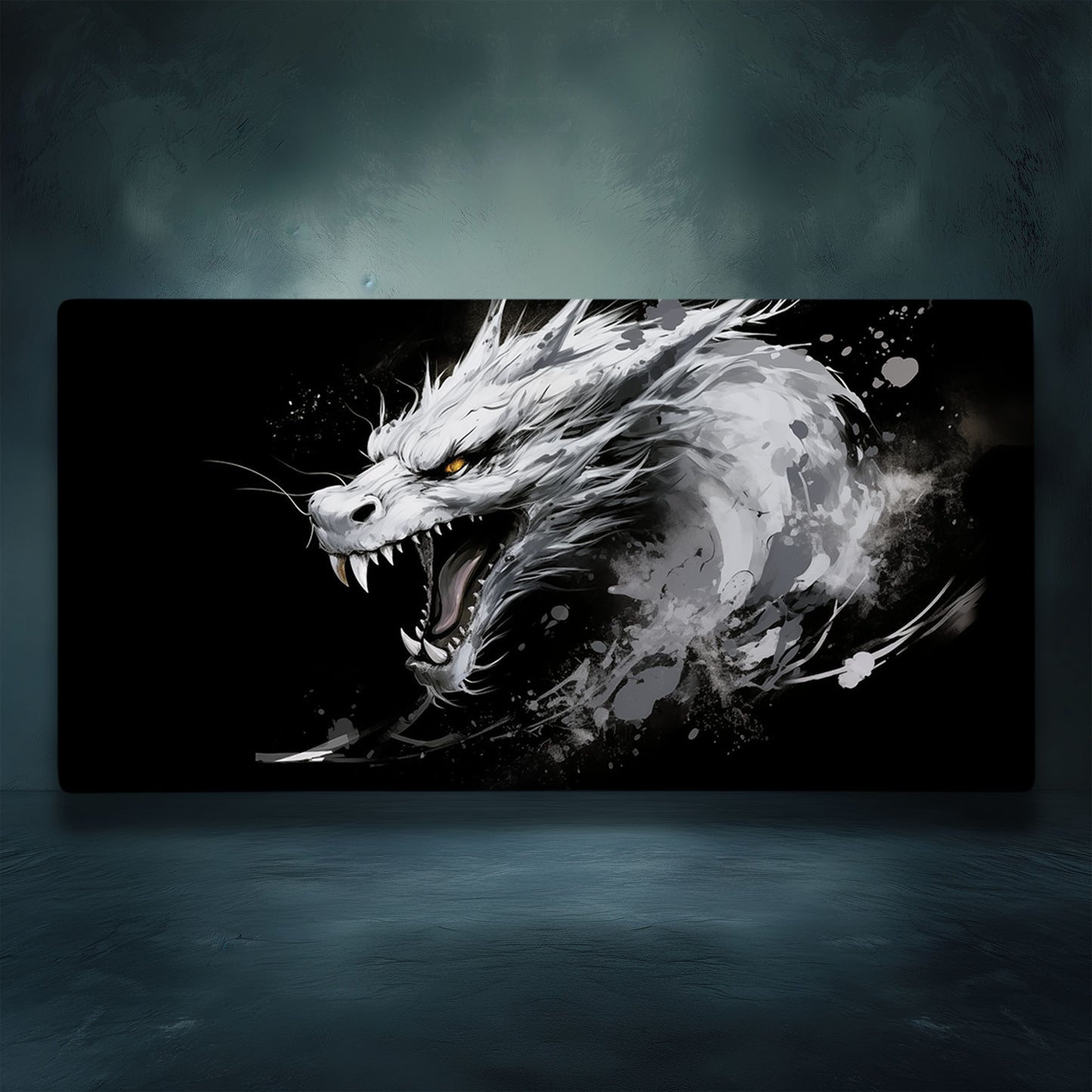 Minimalist White Dragon on Black Ink Painting Extended XL Gaming Mouse Pad