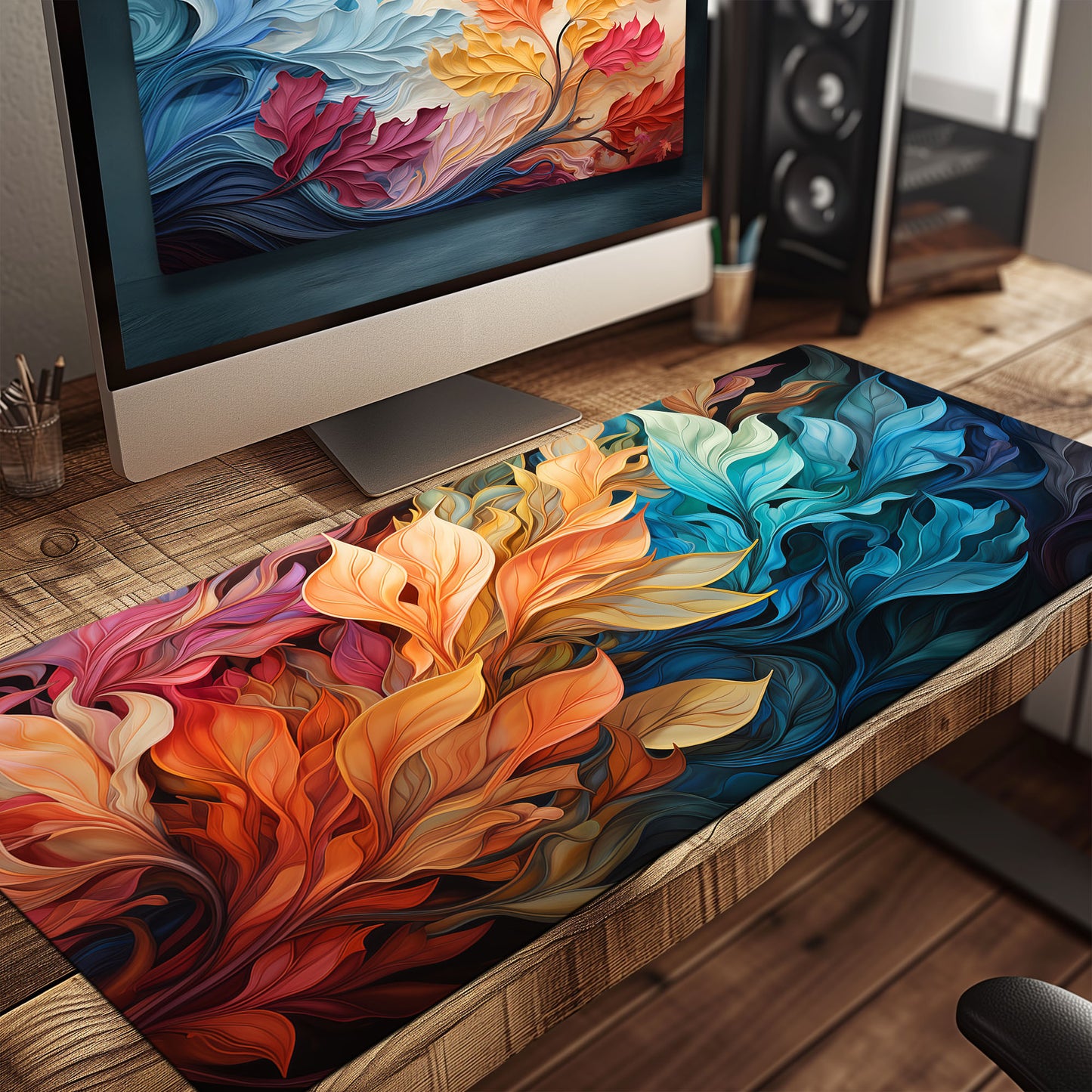 Liquid Leaves Abstract Floral II Extended XL Gaming Mouse Pad