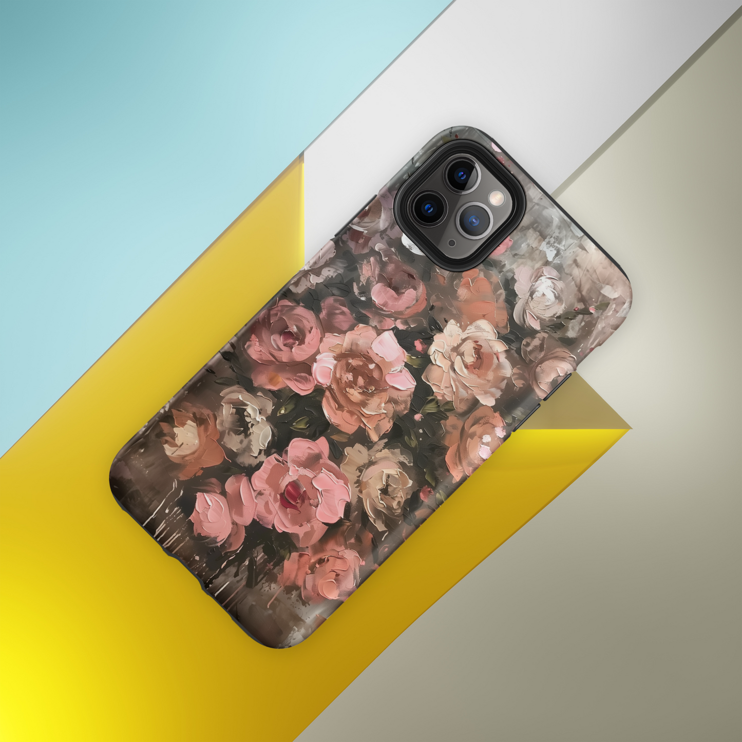 Brown and Pink Roses Cottage Core Tough Case For iPhone