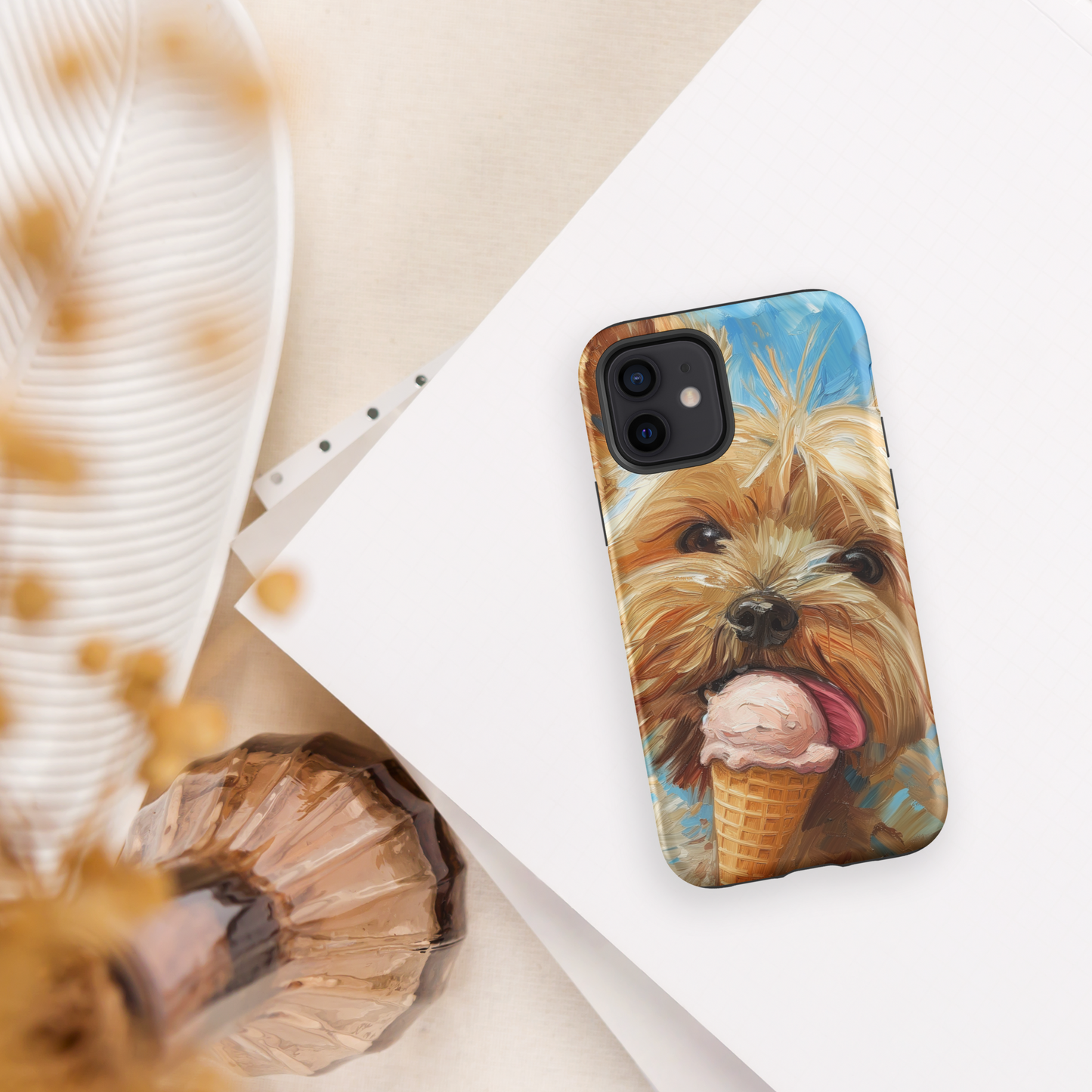 Yorkie Puppy Dog with Ice Cream Tough Case For iPhone