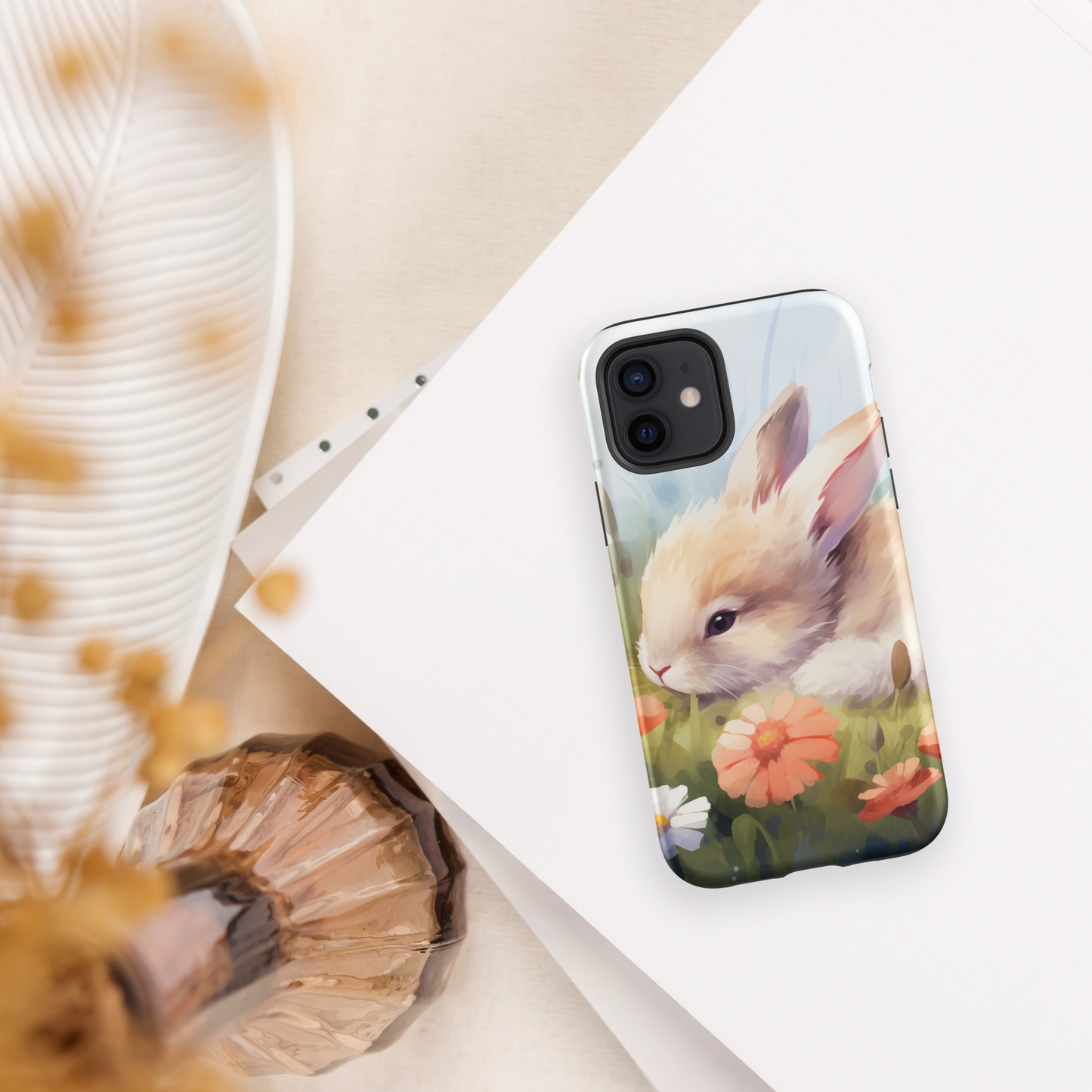 Bunny Rabbit Floral Tough Case For iPhone