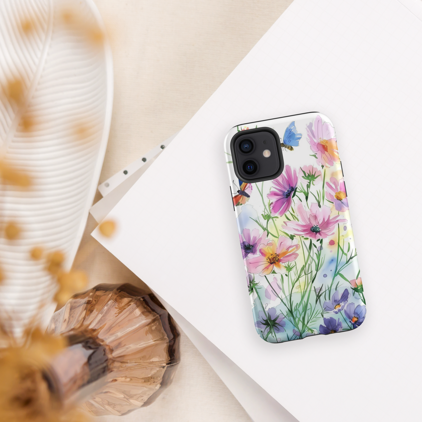 Watercolor Floral Butterfly Tough Case For iPhone