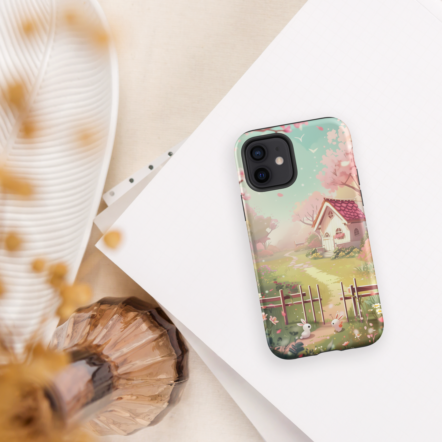 Kawaii Style Bunnies Visit Tough Case For iPhone