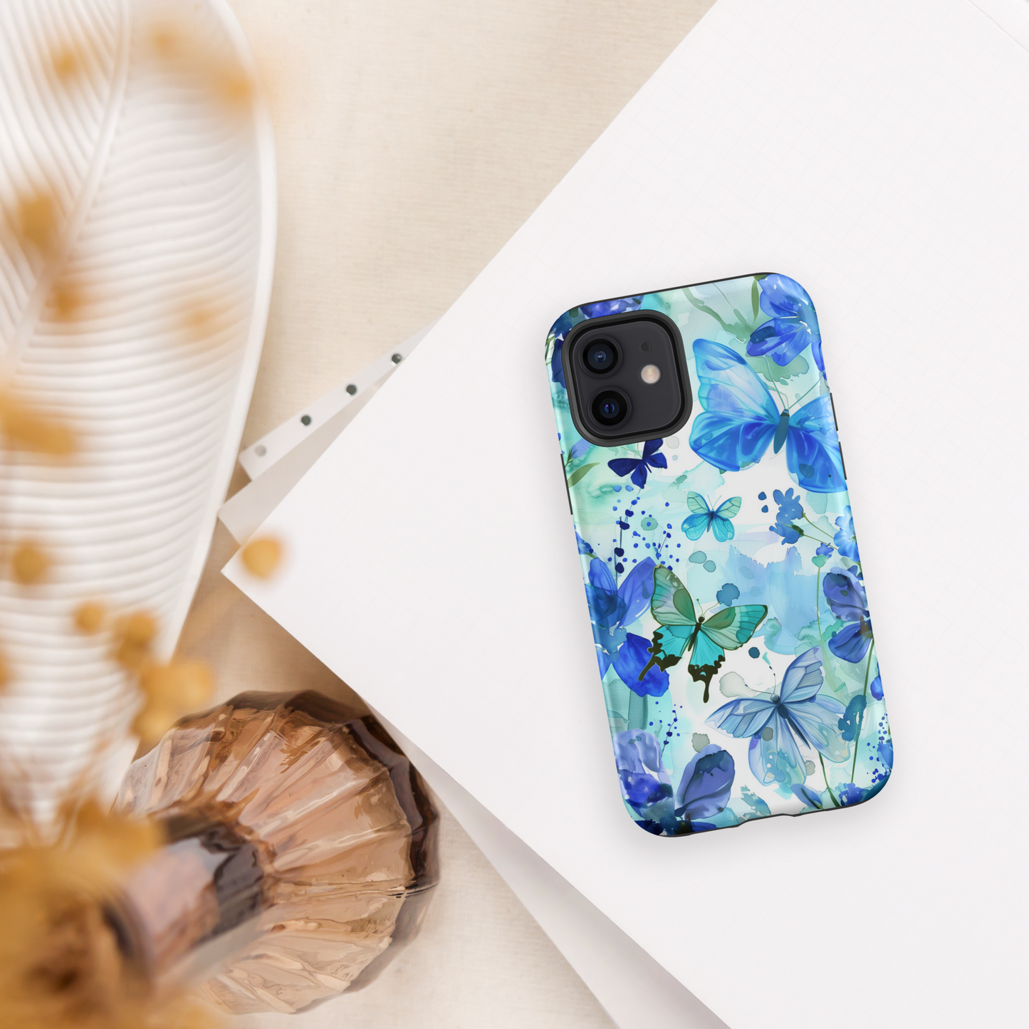 Blue Watercolor Butterflies Tough Case For iPhone