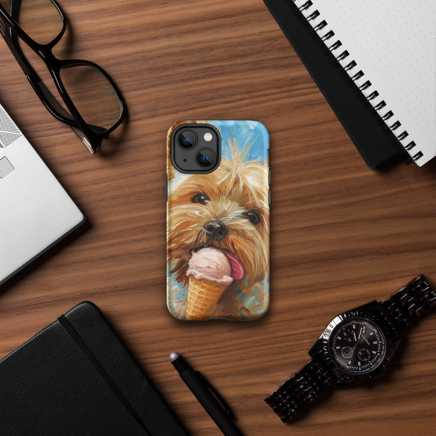 Yorkie Puppy Dog with Ice Cream Tough Case For iPhone