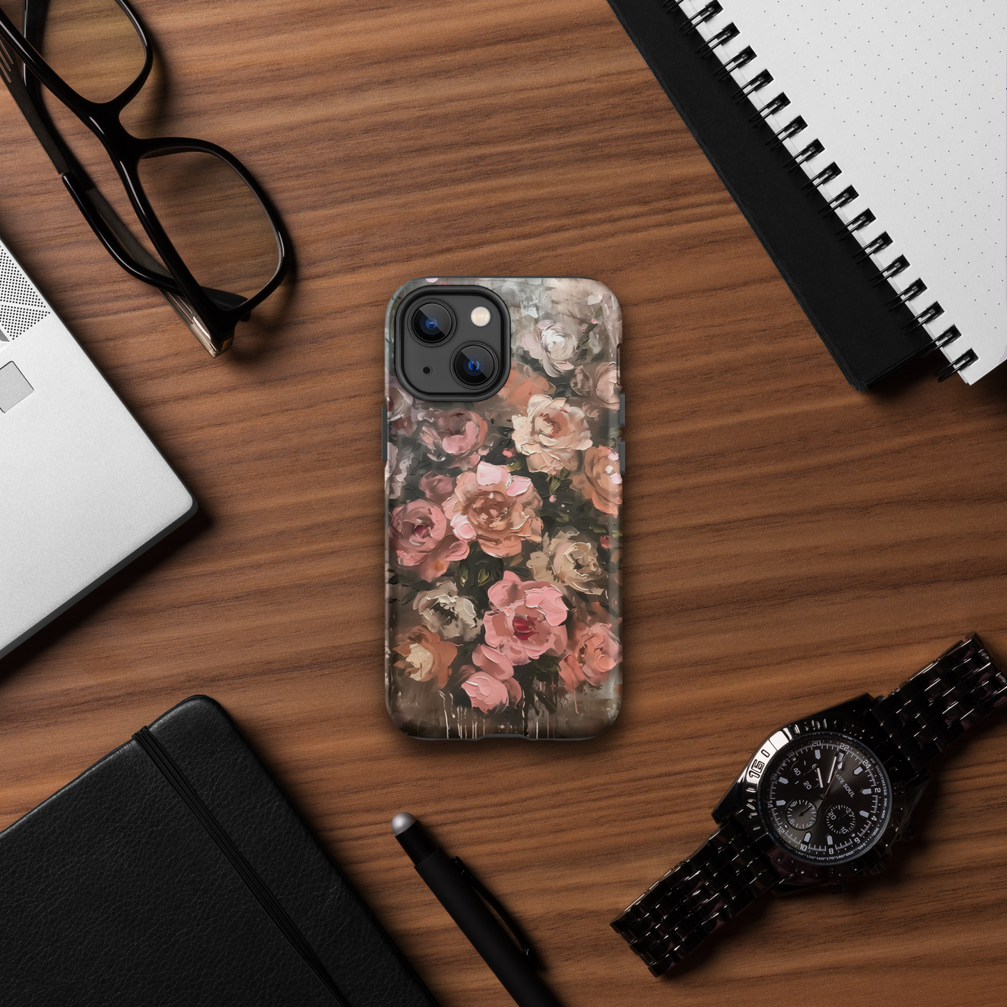 Brown and Pink Roses Cottage Core Tough Case For iPhone