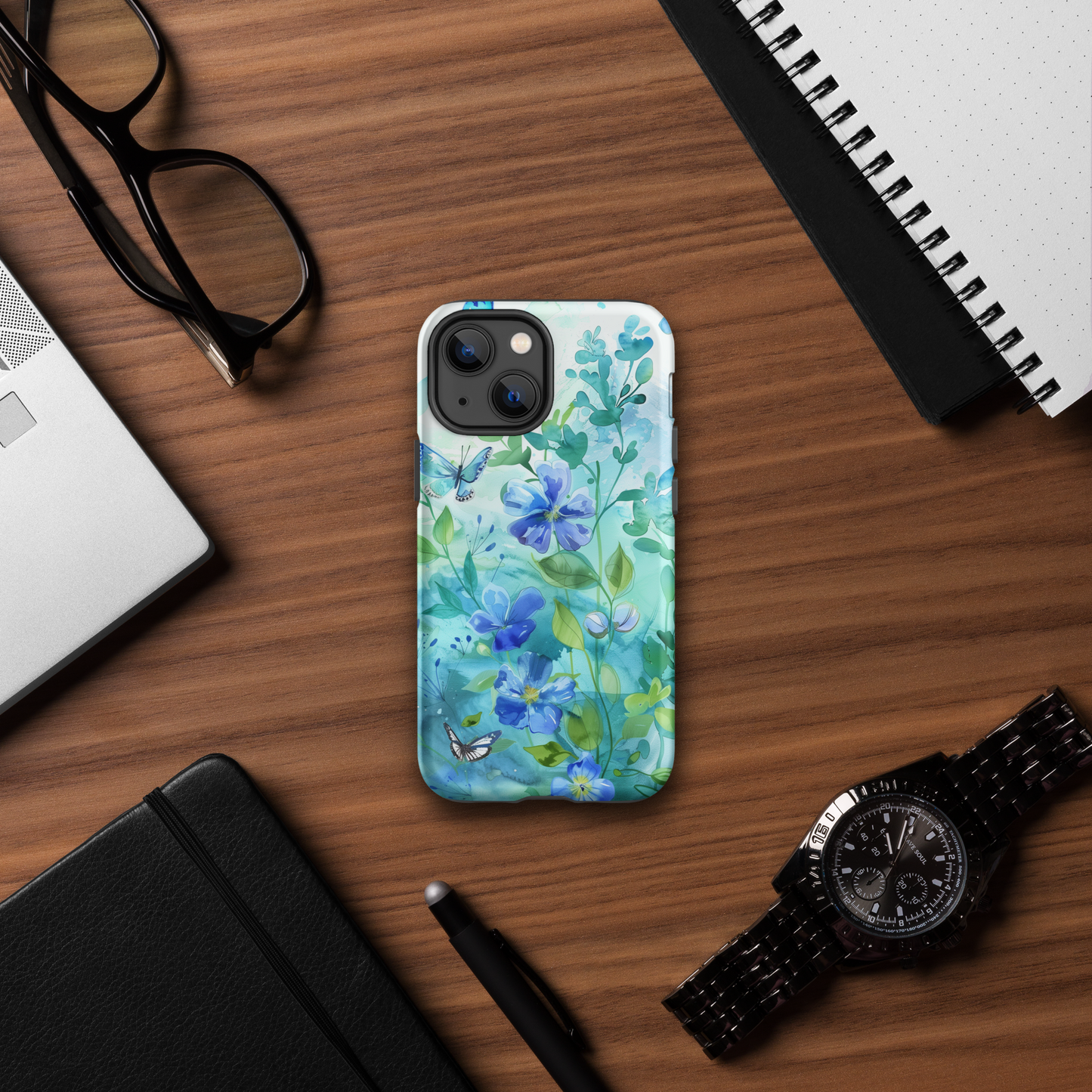 Blue Butterfly Spring Floral Tough Case For iPhone