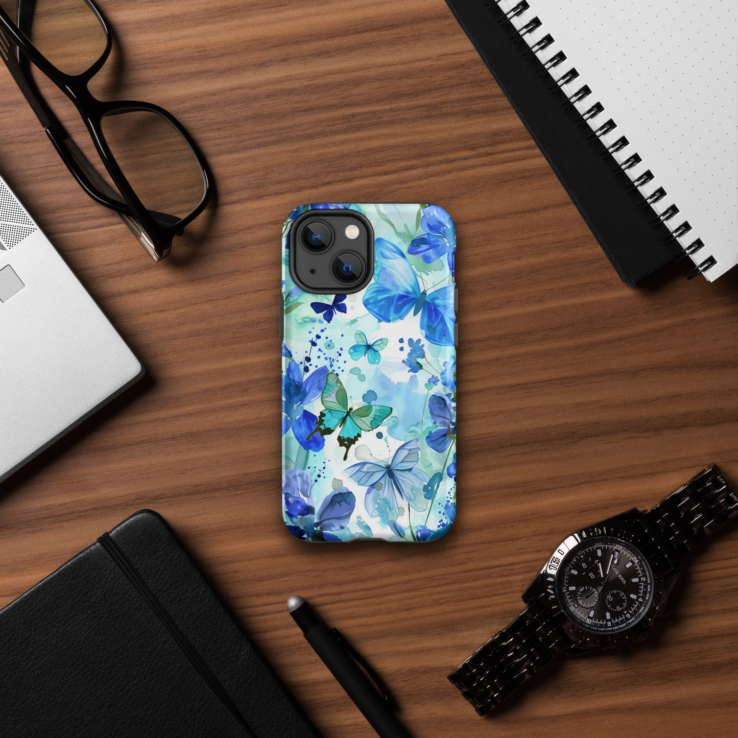 Blue Watercolor Butterflies Tough Case For iPhone