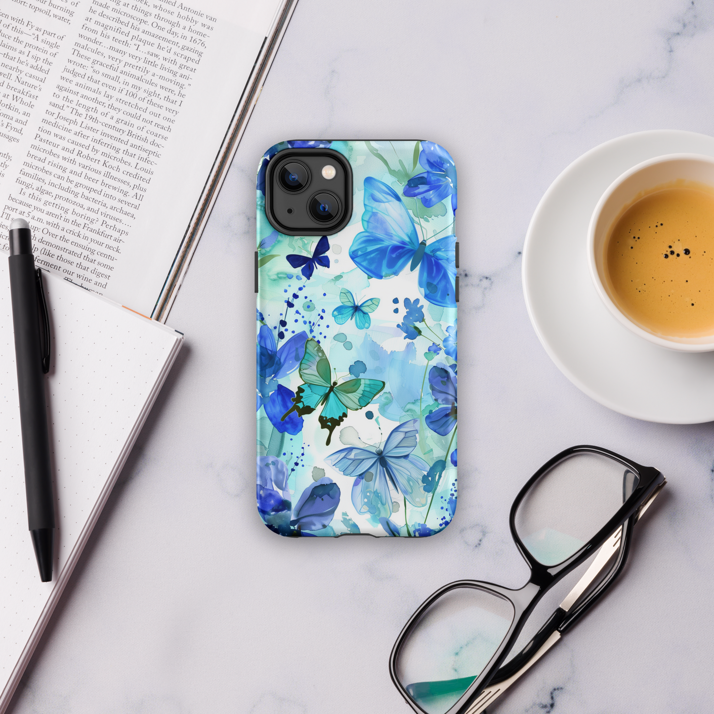 Blue Watercolor Butterflies Tough Case For iPhone