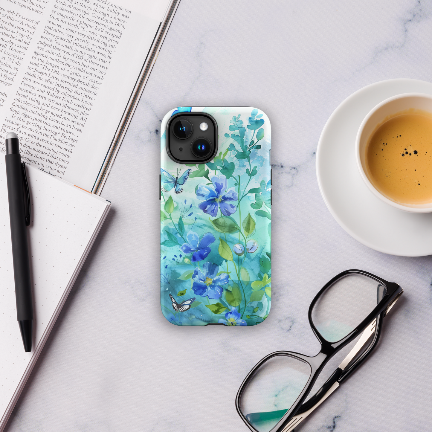 Blue Butterfly Spring Floral Tough Case For iPhone